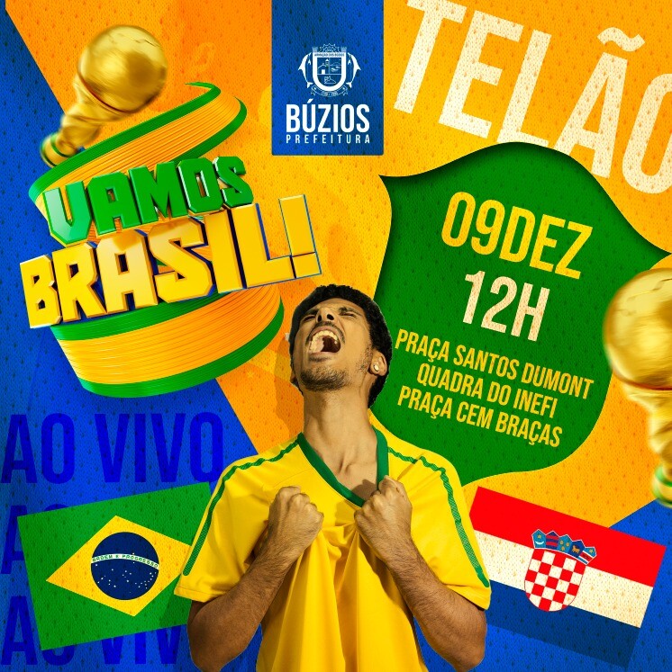 Búzios terá transmissão do jogo de Brasil no Centro, Cem Braças e